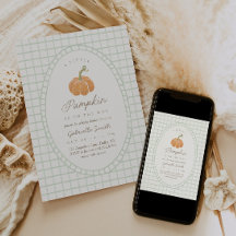 Kleine Pompoen Groene Jongens Baby Shower Uitnodig