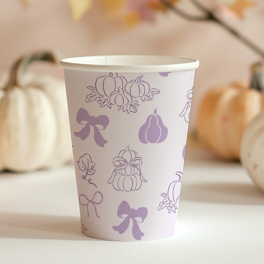 Kleine pompoen handgetekende paarse Baby shower Papieren Bekers