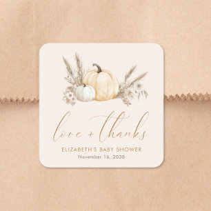 Kleine Pompoen Herfst Baby Shower Bedankt Vierkante Sticker
