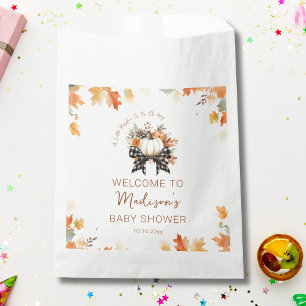 Kleine Pompoen Herfst Baby Shower Bloemen & Plaid  Bedankzakje