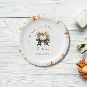 Kleine Pompoen Herfst Baby Shower Bloemen & Plaid Papieren Bordje
