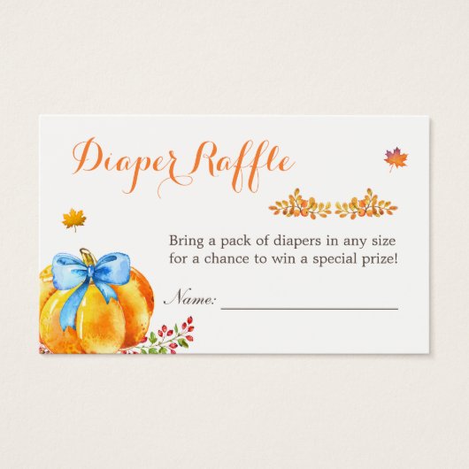 Kleine pompoen Herfst Baby shower Diaper Raffle Visitekaartje (Voorkant)