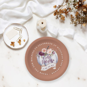 Kleine pompoen herfst baby shower terracotta rusti papieren bordje