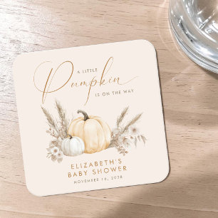 Kleine Pompoen Herfst Baby Shower Vierkante Kartonnen Onderzetter