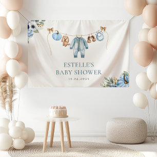 Kleine Pompoen Herfst Blauwe Bloemige Jongens Baby Spandoek