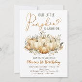 Kleine Pompoen Herfst Bloemen 1e Verjaardagsfeest Kaart (Voorkant)