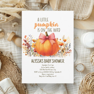 Kleine Pompoen Herfst Bloemen Meisje Baby Shower Kaart