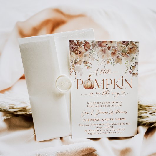 Kleine pompoen Herfst bloemenrustiek Baby shower Kaart