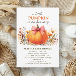 Kleine Pompoen Herfst Bloemige Boho Meisje Baby Sh Kaart