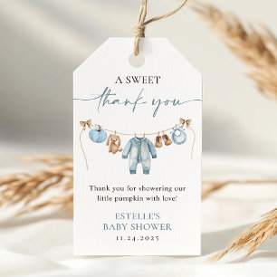 Kleine pompoen Herfst Blue Boy Baby shower gunst Cadeaulabel