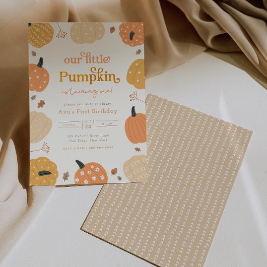 Kleine pompoen herfst eerste verjaardag kaart