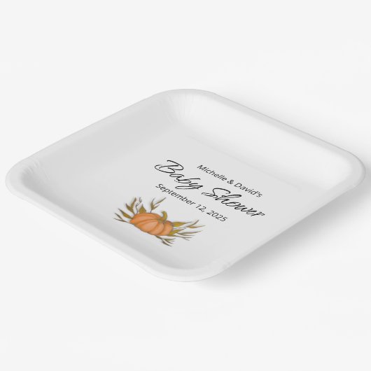 Kleine Pompoen Herfst Geslacht Neutraal Baby showe Papieren Bordje (Gebogen)