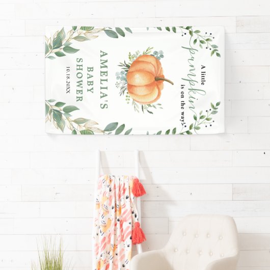 Kleine pompoen Herfst groen goud Baby shower Spandoek (Insitu)