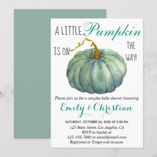 Kleine Pompoen Herfst Groene Koppels Baby Shower Kaart