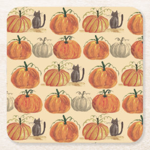Kleine Pompoen Herfst Herfst Kat Baby shower Vierkante Kartonnen Onderzetter