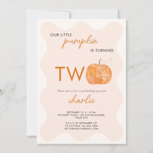 Kleine pompoen Herfst Herfst Tweede 2e Verjaardag Kaart (Voorkant)