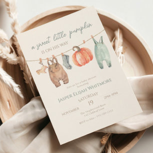 Kleine Pompoen Herfst Kleding Boy Baby shower Kaart