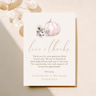 Kleine Pompoen Herfst Meisje Baby Shower Bedankt Notitiekaartje