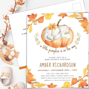Kleine Pompoen Herfst Olifant Meisje Baby shower Uitnodiging Briefkaart