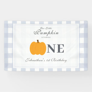 Kleine pompoen Herfst pastel blauw eerste verjaard Spandoek