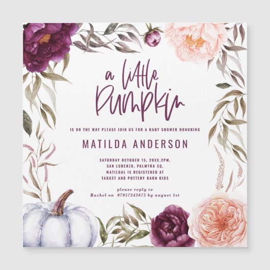 Kleine pompoen herfst waterverf florale baby showe (Voorkant)