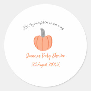 Kleine pompoen is onderweg oranje grijs baby showe ronde sticker