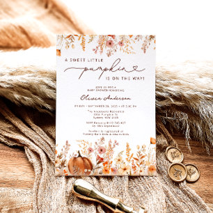 Kleine pompoen is op de weg Floral Baby shower Kaart