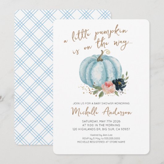 Kleine Pompoen Is Op Weg Baby Shower Kaart (Voorkant / Achterkant)
