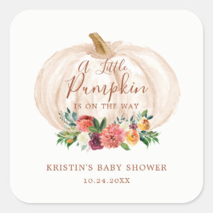 Kleine Pompoen Is Op Weg Herfst Baby Shower Vierkante Sticker