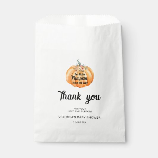 Kleine pompoen is op weg naar het Baby shower Bedankzakje (Voorkant)