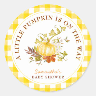 Kleine pompoen is op weg naar het Baby shower Ronde Sticker