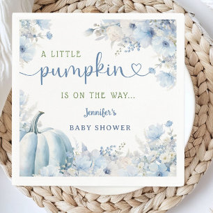 Kleine Pompoen Jongen Blauwe Herfst Baby Shower Pa Servet