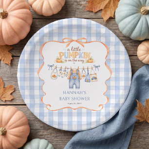 Kleine Pompoen Jongen Herfst Baby Shower Papieren Bordje