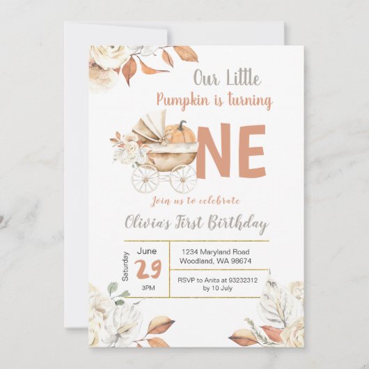 Kleine pompoen koets Herfst draaien een verjaardag Kaart (Voorkant)