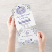 Kleine Pompoen Lavendel Rozen Baby shower All In One Uitnodiging (Afscheurbaar)