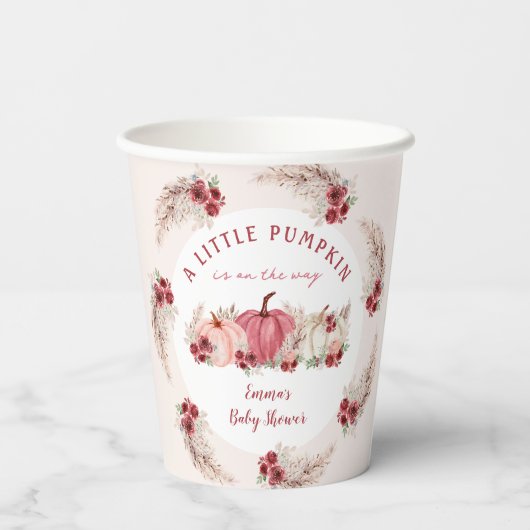 Kleine Pompoen Marsala Cream Herfst Boho Baby show Papieren Bekers (Achterkant)