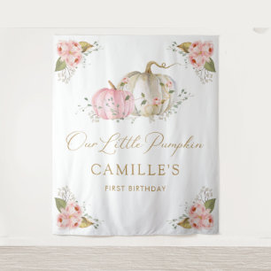 Kleine pompoen meisje verjaardag partij achtergron wandkleed