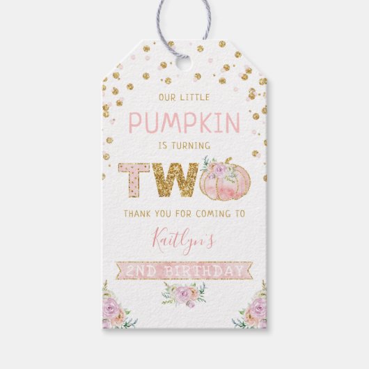 Kleine pompoen meisjes 2e verjaardag cadeaulabel (Voorkant)