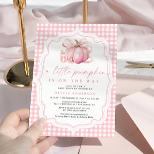 Kleine Pompoen Mooie Roze Strik Meisje Baby Shower Kaart