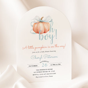 Kleine pompoen op de weg Blue Bow Boy Baby shower Kaart
