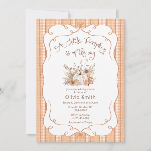 Kleine pompoen op de weg Herfst Baby shower Kaart (Voorkant)