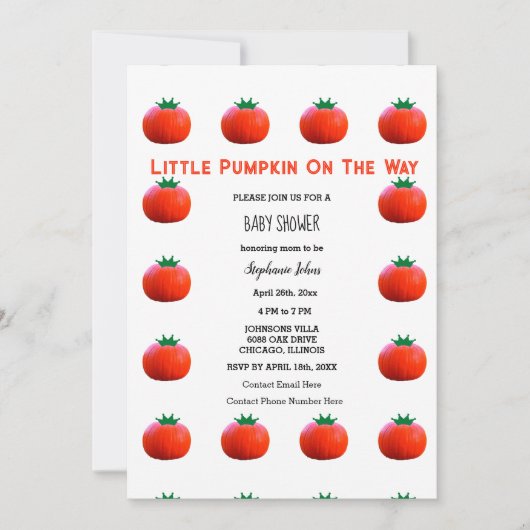 Kleine pompoen op de weg QR-code Baby shower Kaart (Voorkant)