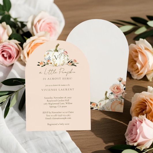 Kleine pompoen op de weg roze bloemen Baby shower Kaart