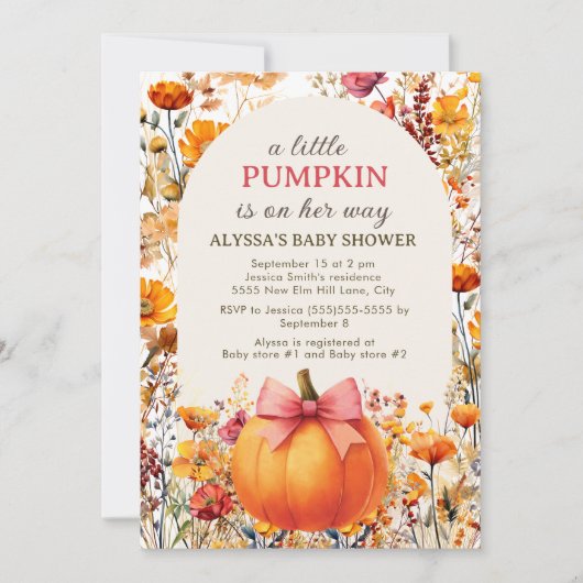 Kleine pompoen op haar weg boog herfst Baby shower Kaart (Voorkant)