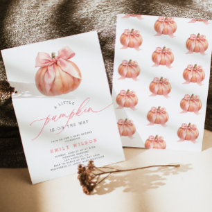 Kleine Pompoen op Komst Roze Strik Baby Shower Kaart