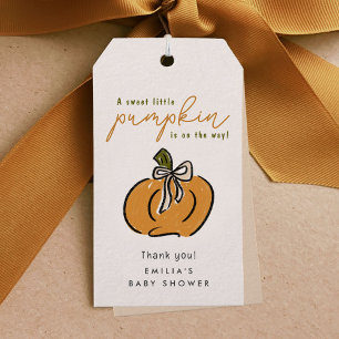 Kleine pompoen op weg naar Baby shower Dank je Cadeaulabel