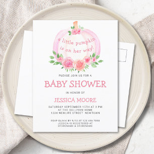 Kleine pompoen op weg naar het Baby shower Uitnodiging Briefkaart