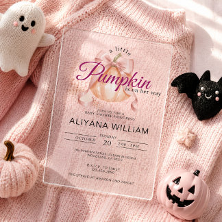 Kleine Pompoen op Weg Roze Strik Baby Shower  Acryl Uitnodigingen