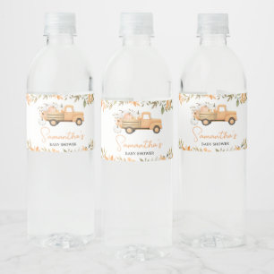 Kleine Pompoen Oranje Truck Herfst Baby Shower Waterfles Etiket