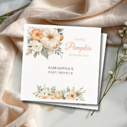 Kleine Pompoen Oranje Witte Bloemige Baby Shower  Servet